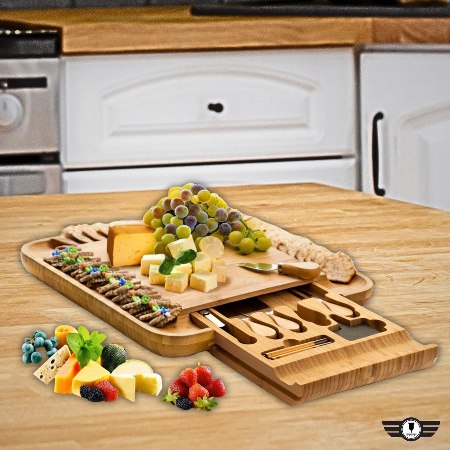 Personalized Bamboo Cutting Board Set with Knife, Engraved Cheese Board