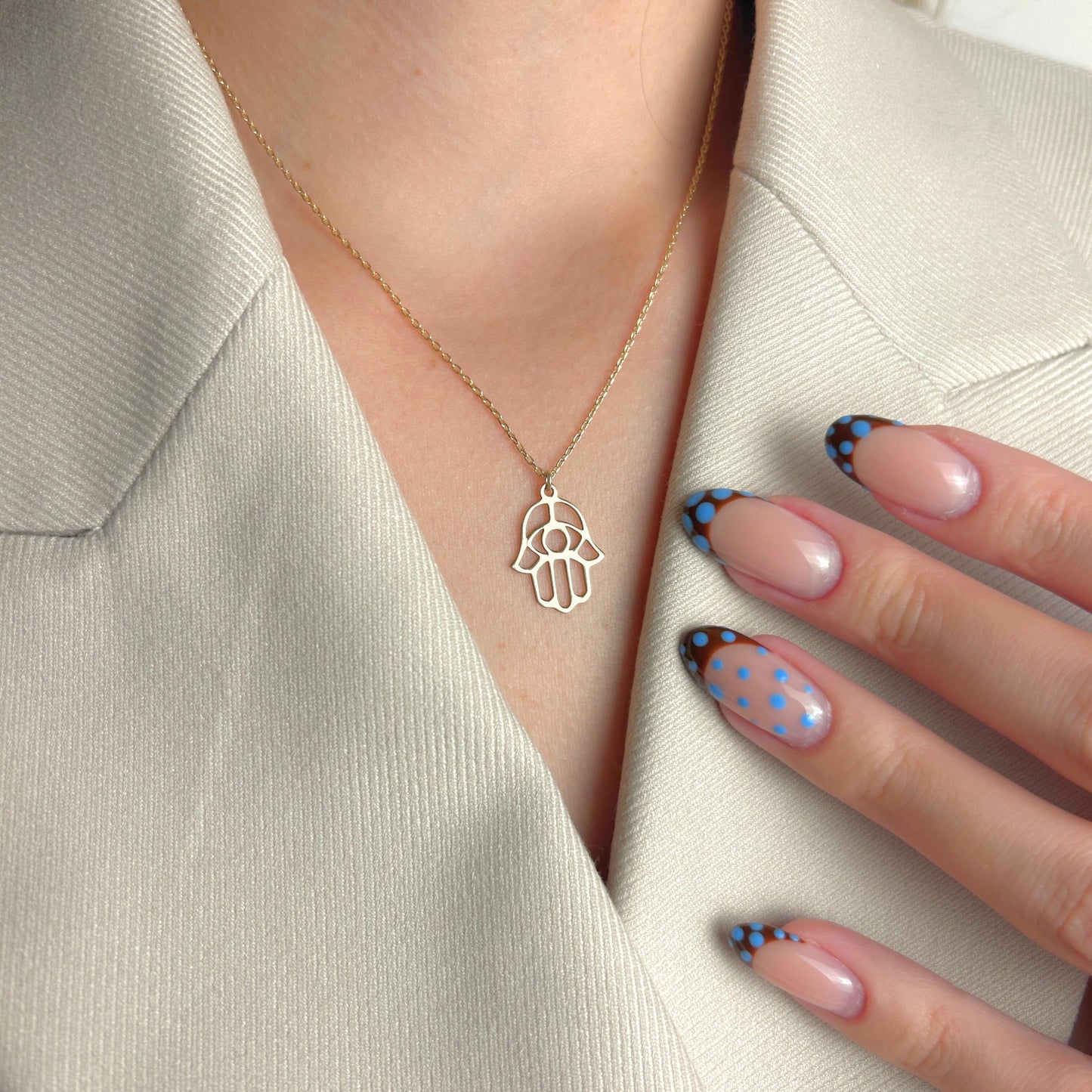 Hamsa Hand Necklace, Gold Protection Pendant, Evil Eye Jewelry, Dainty Spiritual Boho Talisman Charm