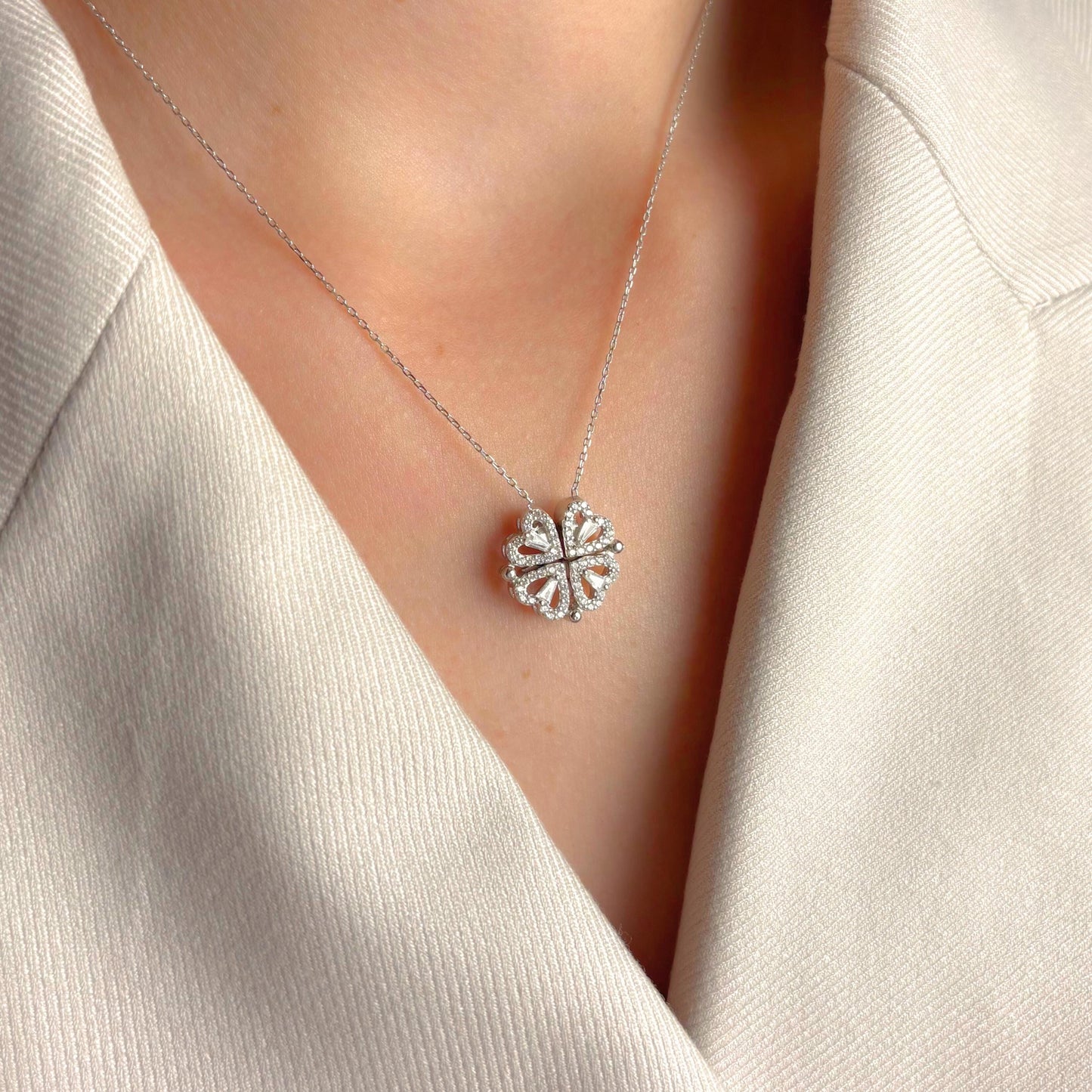 Four Leaf Clover Necklace, Lucky Charm Pendant, Dainty Silver Jewelry, Good Luck Gift