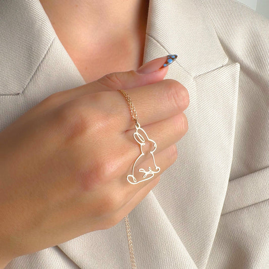 Minimalist Bunny Necklace, Rabbit Outline Pendant in Gold, Animal Lover Jewelry, Nature Inspired Charm