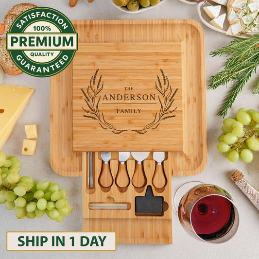 Custom Engraved Bamboo Cheese Board, Personalized Charcuterie Gift