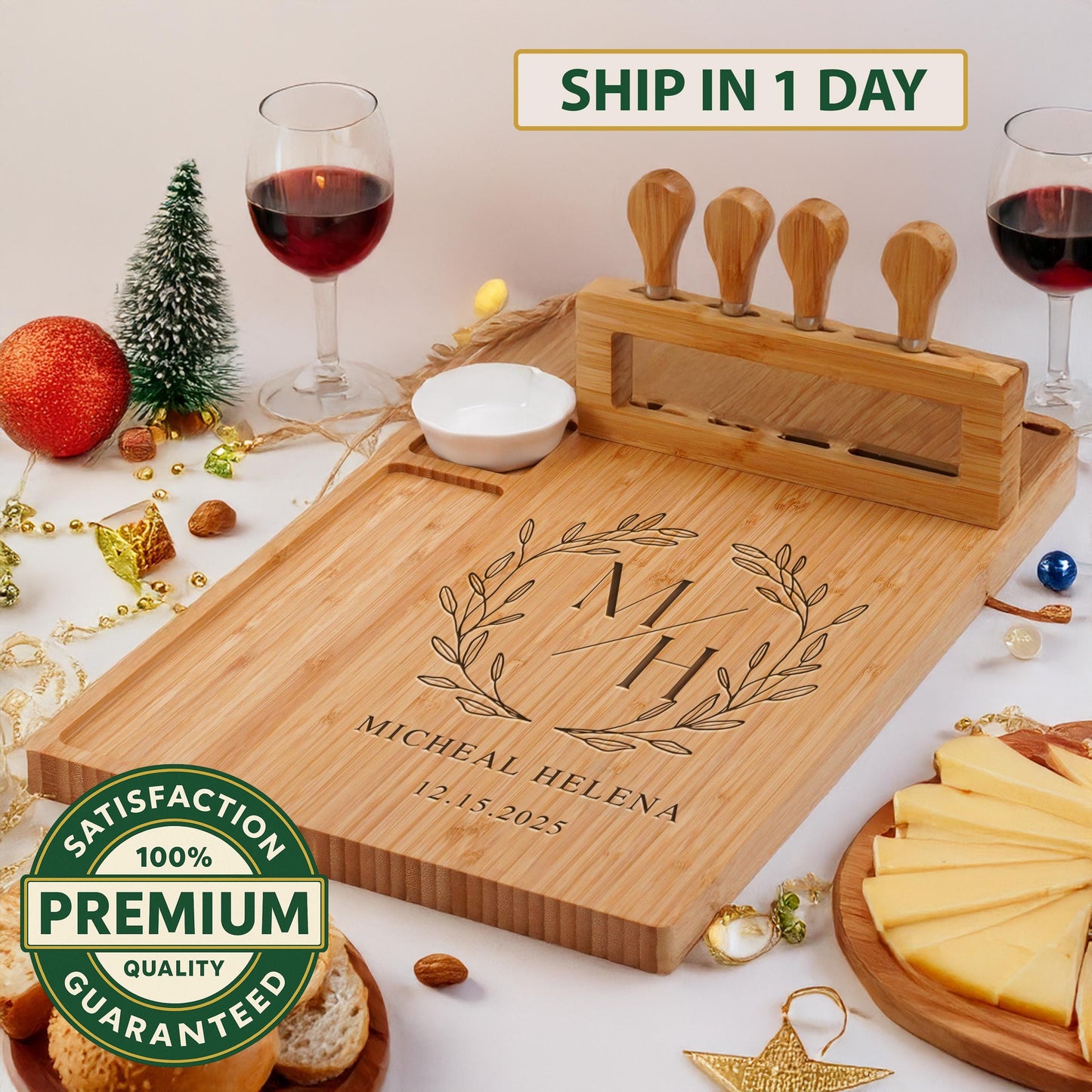 Custom Engraved Charcuterie Board, Rustic Wooden Serving Tray