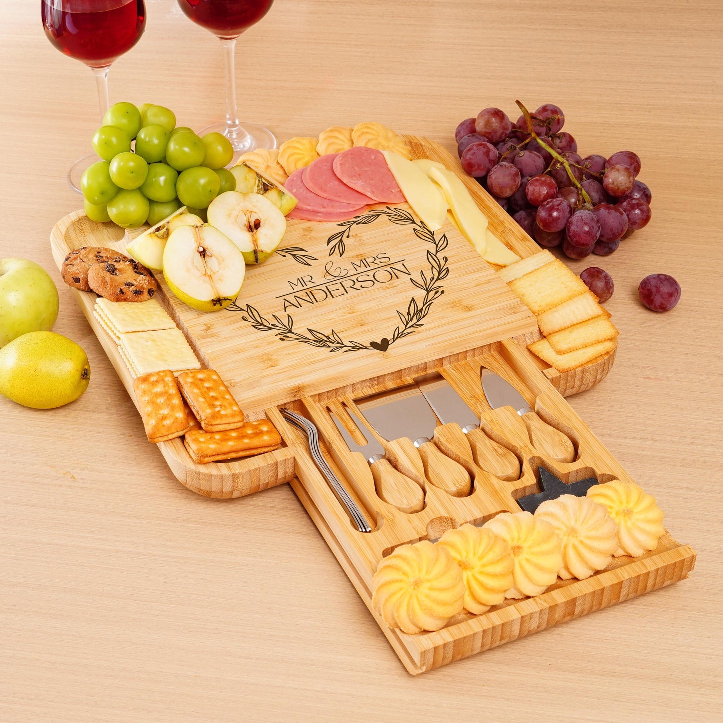 Engraved Bamboo Cheese Board: Personalized Charcuterie Tray