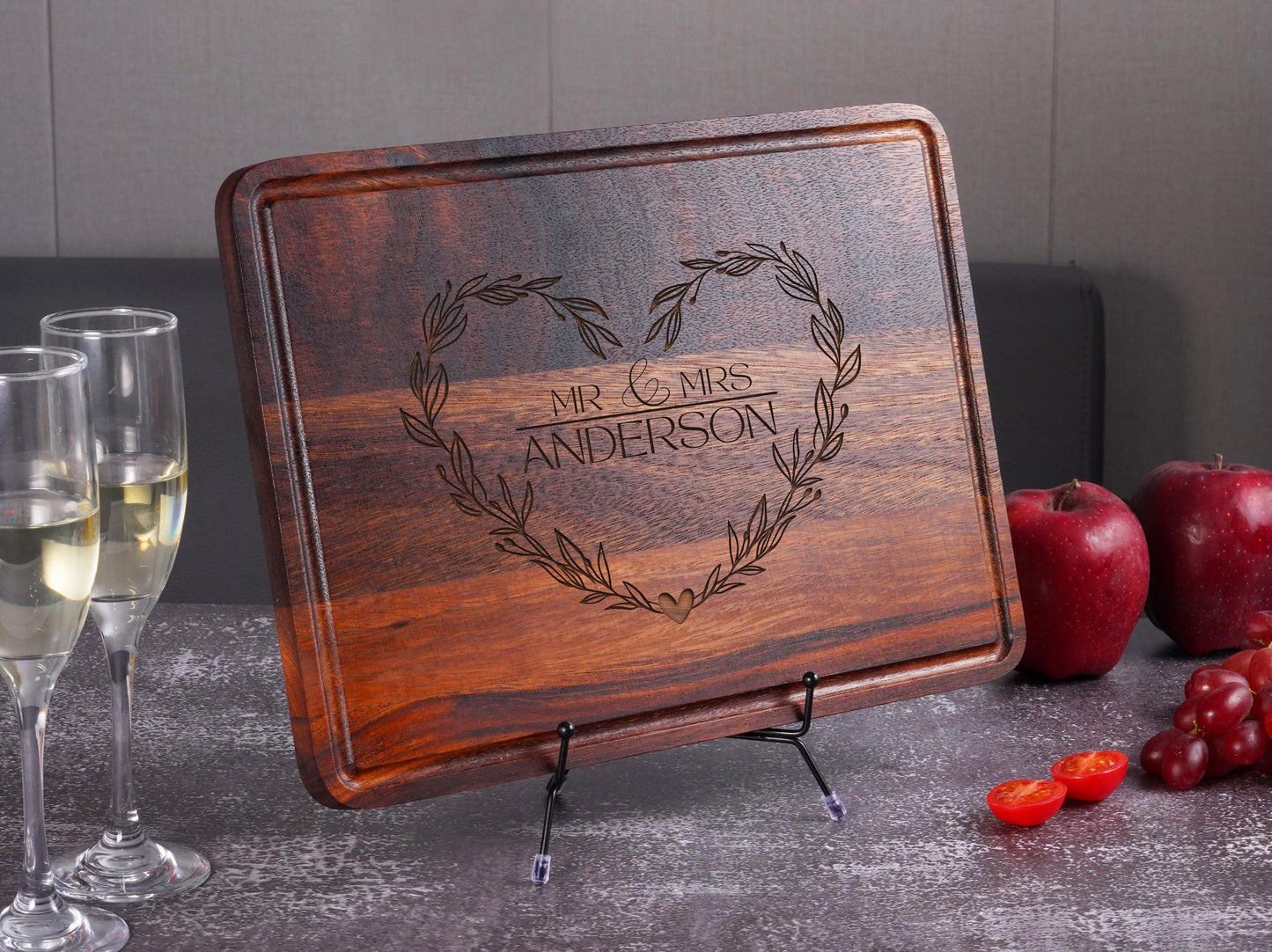 Personalized Walnut Cutting Board with Engraved Name and Message, Custom Charcuterie Wood Serving Platter