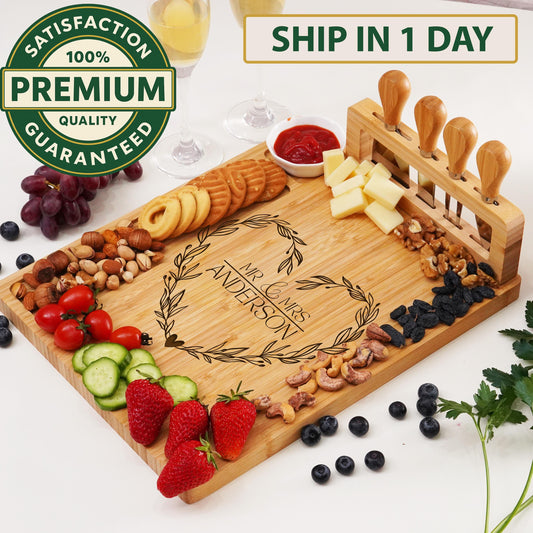 Bamboo Cheese | Cutting Board &  set | Handmade Charcuterie Serving Board, Personalized Engraved wooden Tray