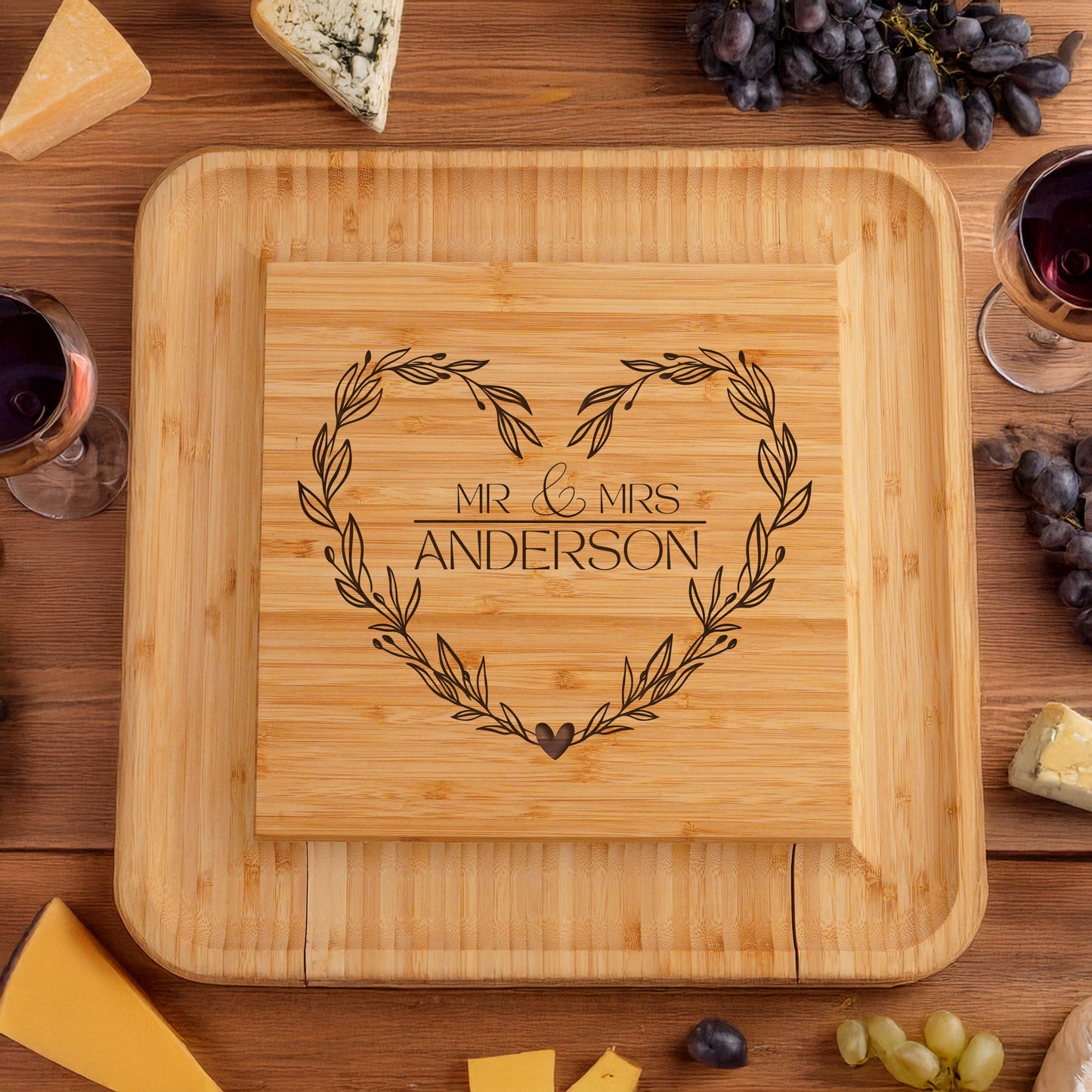 Custom Engraved Bamboo Cheese Board, Personalized Charcuterie Gift