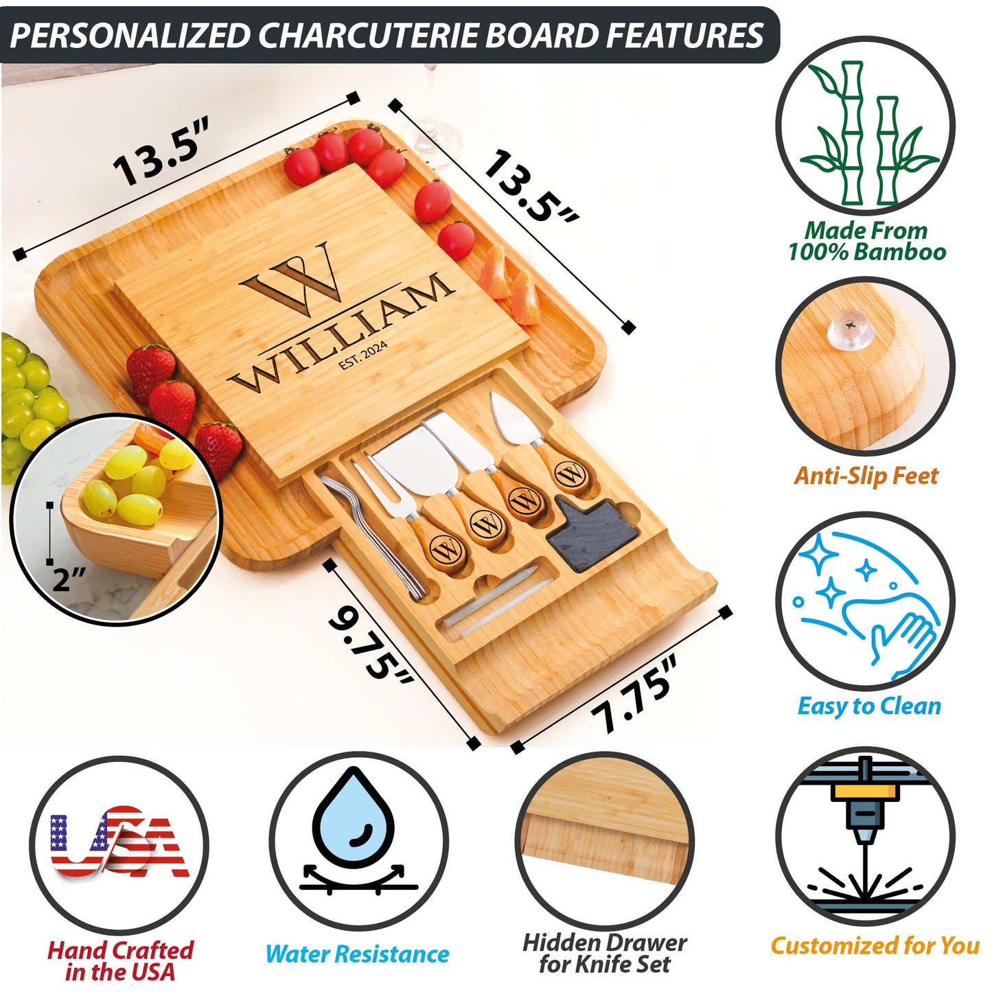 Custom Engraved Charcuterie Board, Rustic Wooden Serving Tray