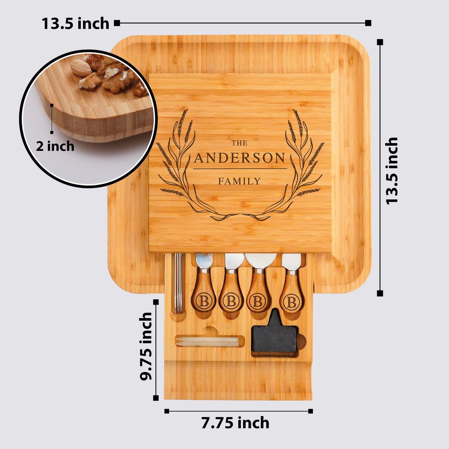 Custom Engraved Bamboo Cheese Board, Personalized Charcuterie Gift