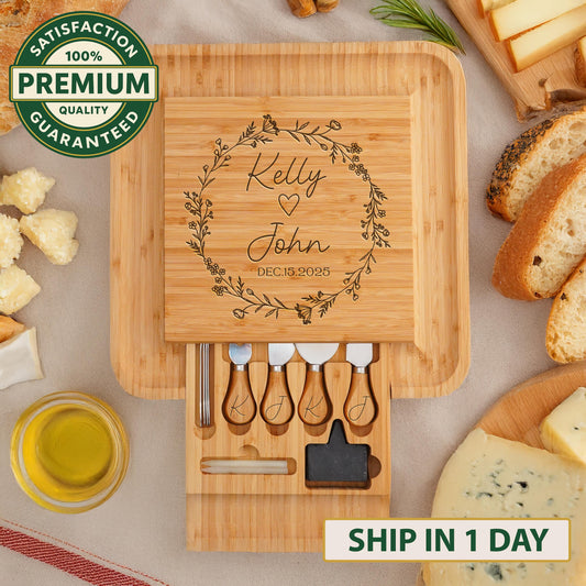 Engraved Bamboo Cheese Board: Personalized Charcuterie Tray