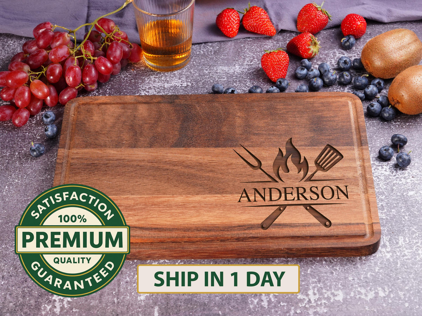 Personalized Walnut Cutting Board with Engraved Name and Message, Custom Charcuterie Wood Serving Platter