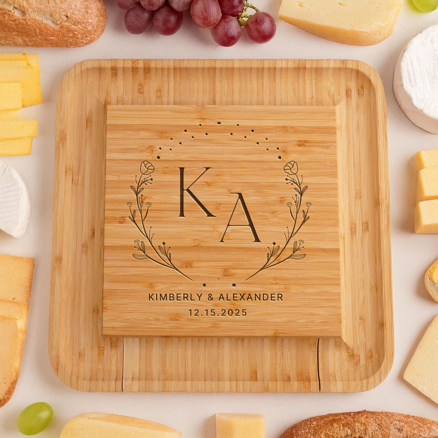 Engraved Bamboo Cheese Board: Personalized Charcuterie Tray