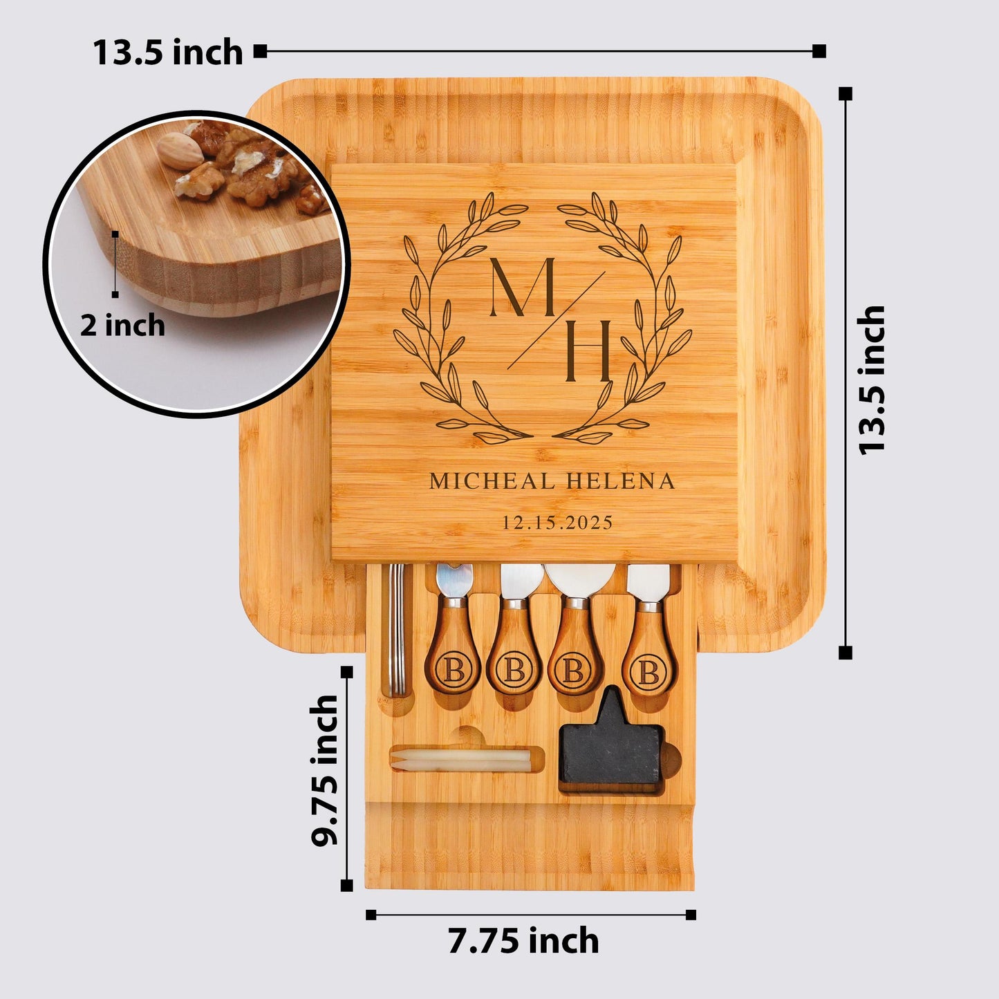 Engraved Bamboo Cheese Board: Personalized Charcuterie Tray