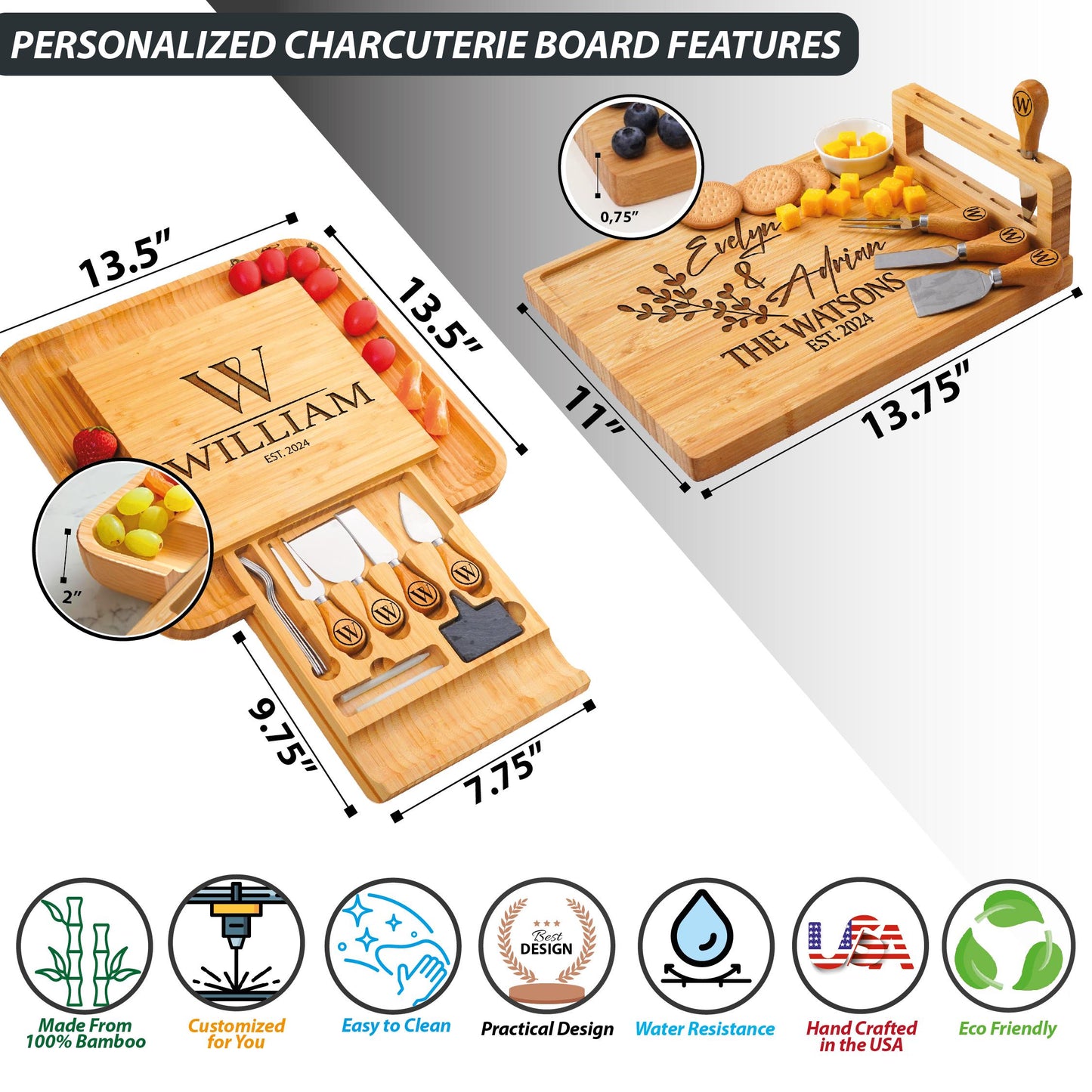 Custom Engraved Charcuterie Board, Rustic Wooden Serving Tray