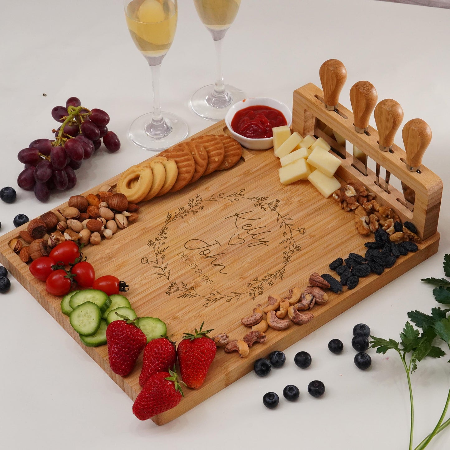 Custom Engraved Charcuterie Board, Rustic Wooden Serving Tray