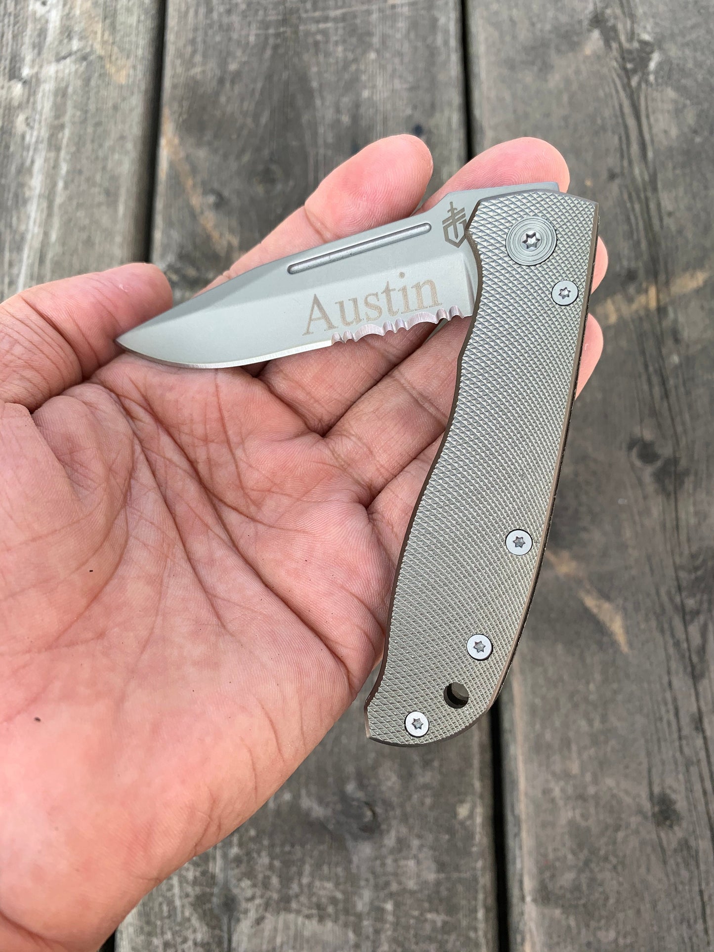 Personalized Gerber Folding Pocket Knife, Engraved Aluminum Handle, Father's Day Gift