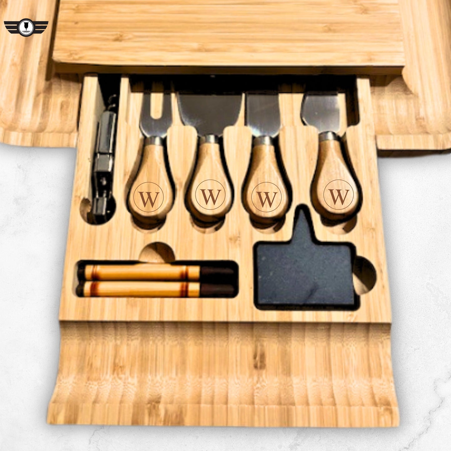 Personalized Bamboo Cutting Board Set with Knife, Engraved Cheese Board