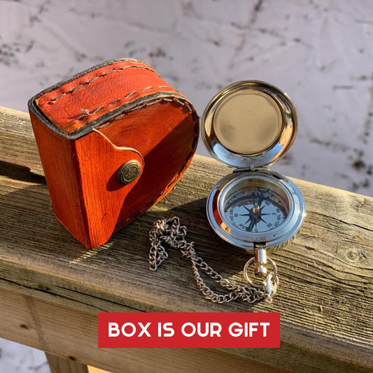 Personalized Brass Compass, Anniversary GiftS with Leather Box