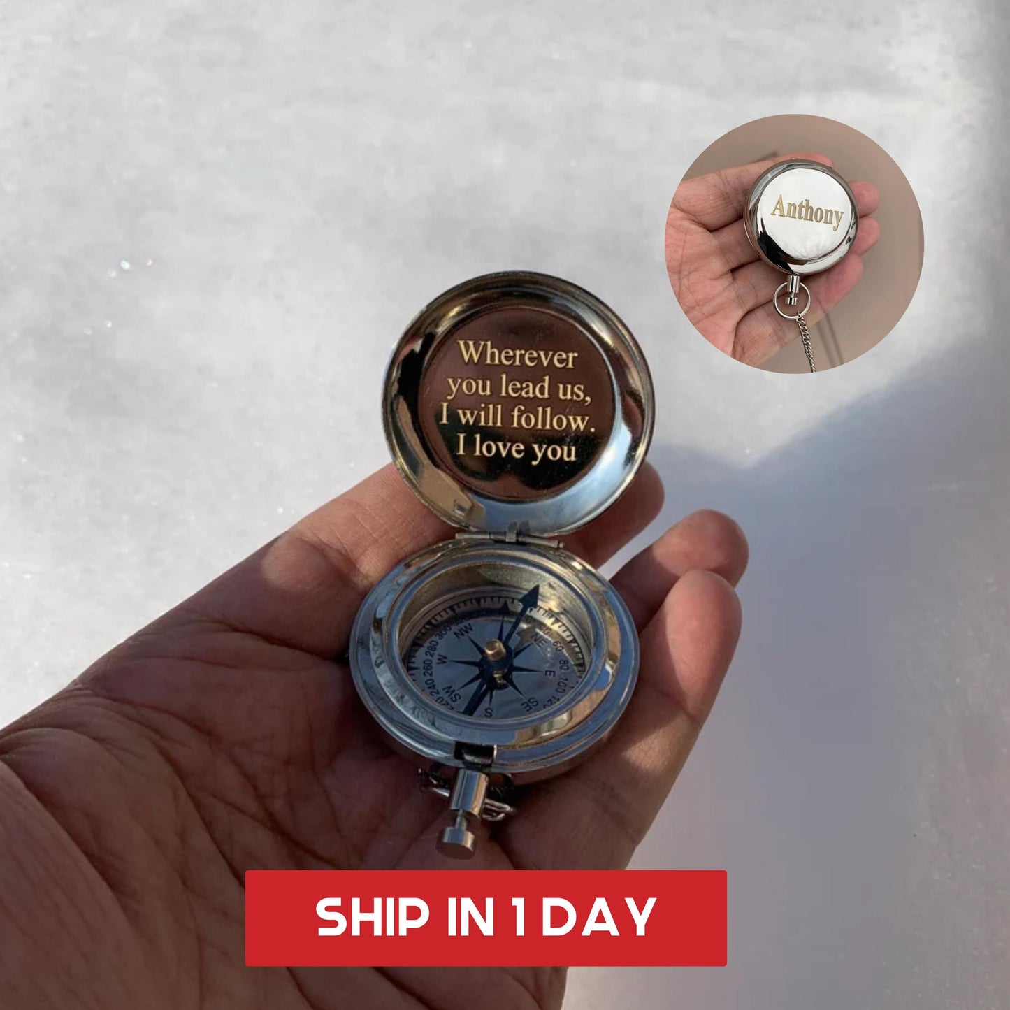 Personalized Brass Compass, Anniversary GiftS with Leather Box