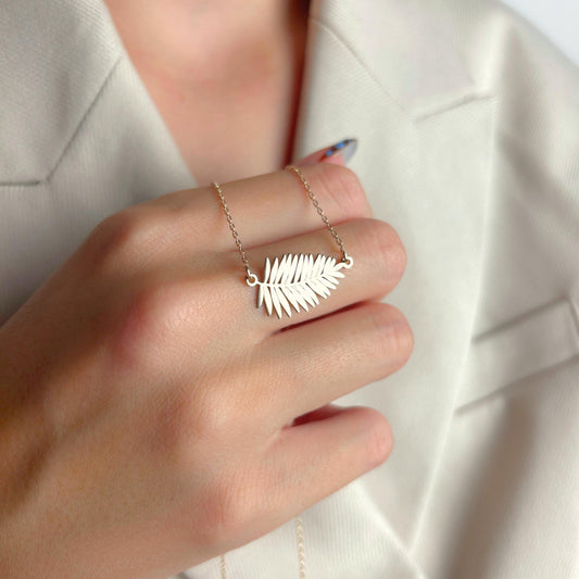 Leaf Necklace, Minimalist Botanical Jewelry, Dainty Nature Pendant, Gold Charm, Christmas Present