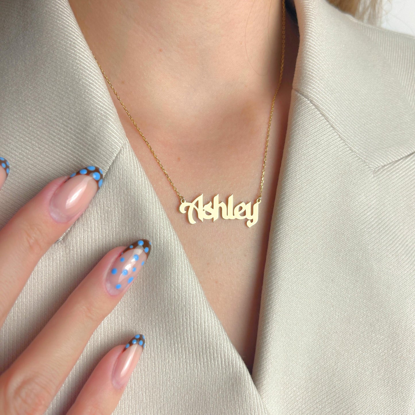 Custom Name Necklace, Personalized Pendant, Old English Font Jewelry, Gold Nameplate, Birthday Charm
