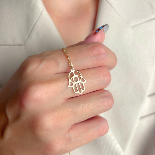 Hamsa Hand Necklace, Gold Protection Pendant, Evil Eye Jewelry, Dainty Spiritual Boho Talisman Charm