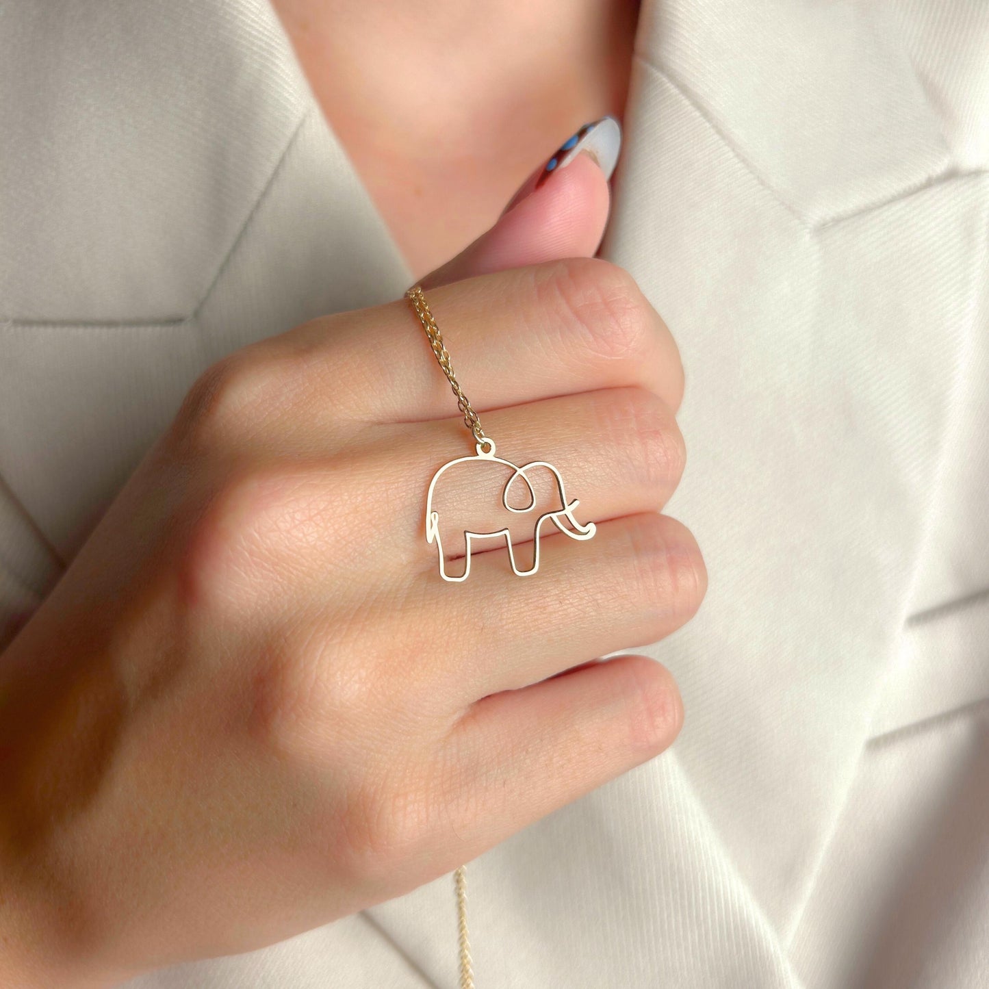 Elephant Necklace Gold, Lucky Animal Pendant, Minimalist Jewelry, Strength Symbol Charm