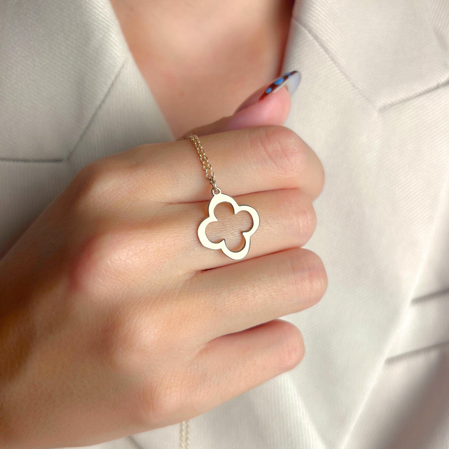 Quatrefoil Necklace Gold, Lucky Clover Pendant for Her, Dainty Minimalist Jewelry, Boho Geometric Charm