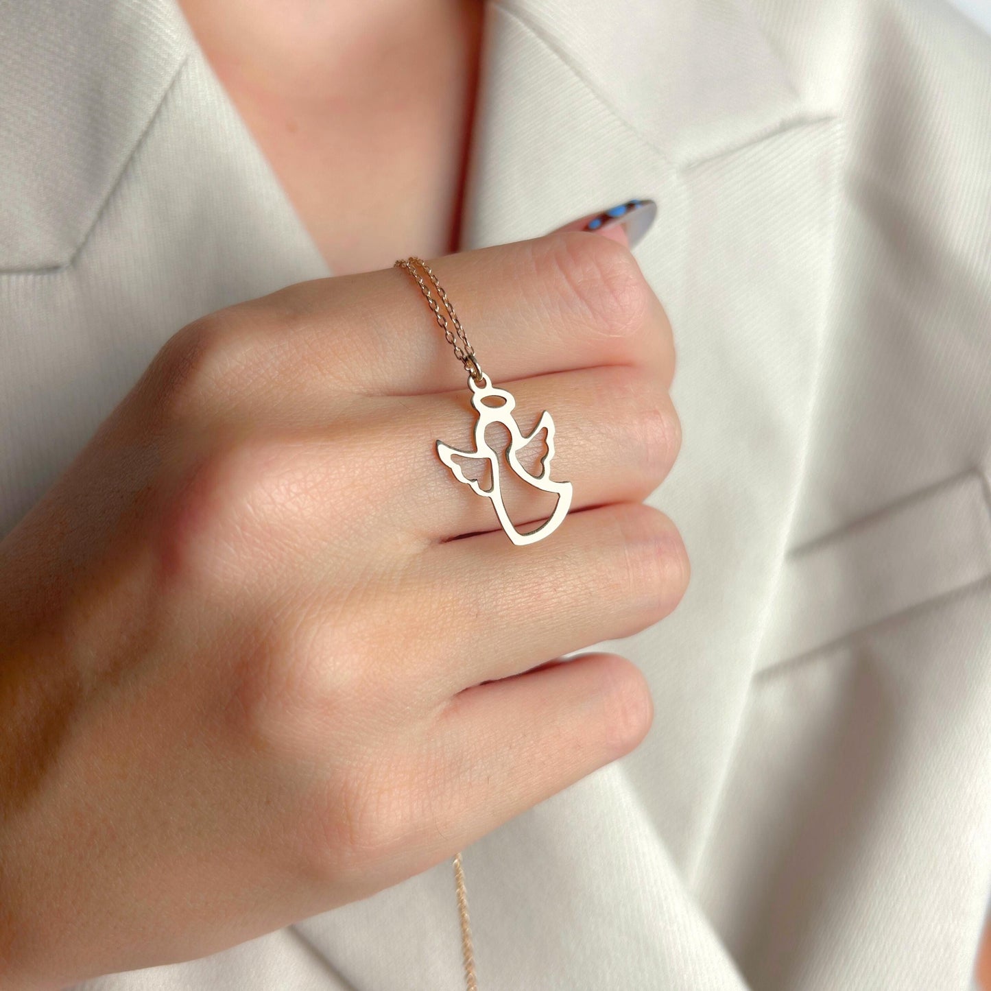 Angel Necklace Gold, Guardian Pendant, Spiritual Protection Jewelry, Minimalist Charm, Sympathy Memorial Present