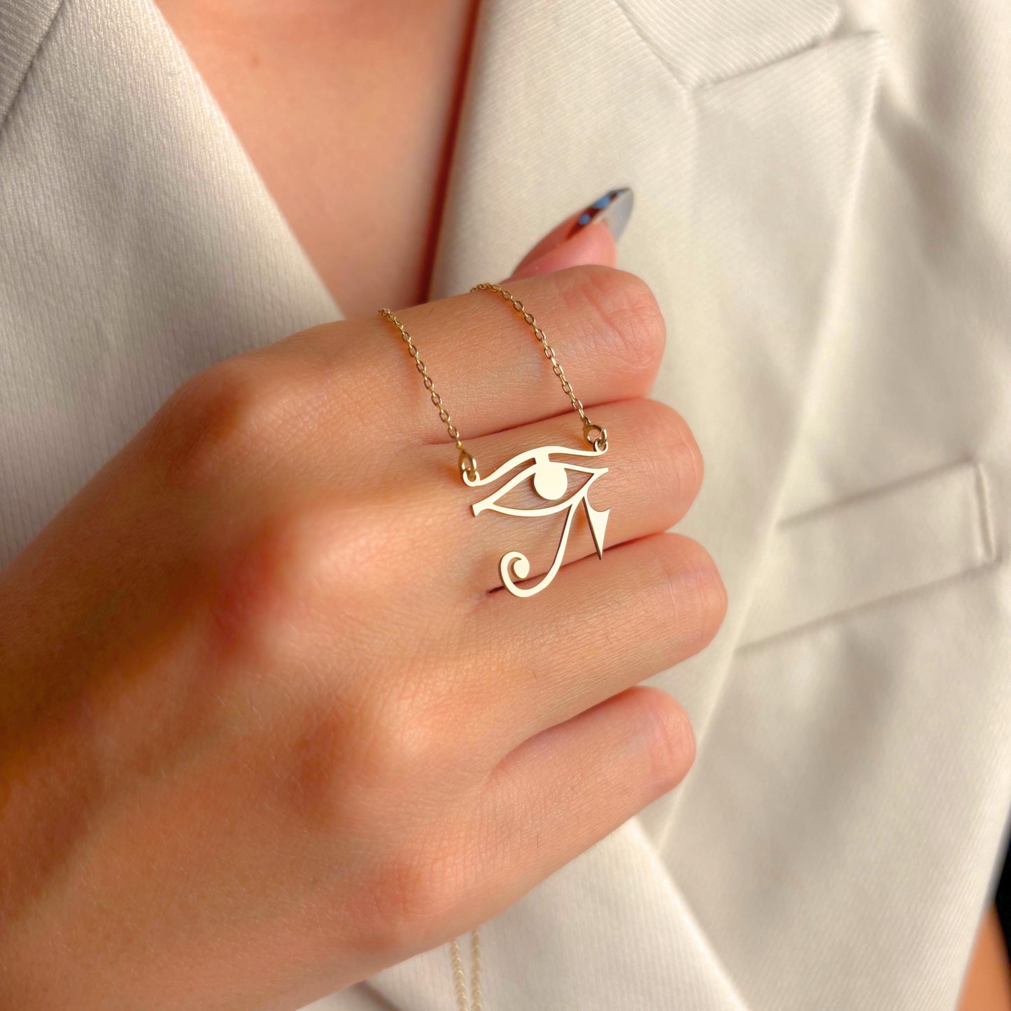 Eye of Horus Necklace Gold, Egyptian Protection Pendant for Women, Spiritual Jewelry