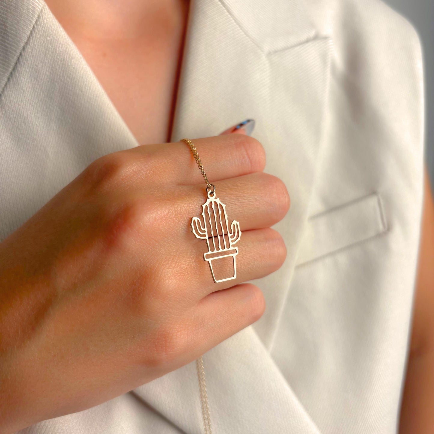 Cactus Pendant Necklace, Minimalist Plant Jewelry, Dainty Desert Charm, Succulent Lover Gift