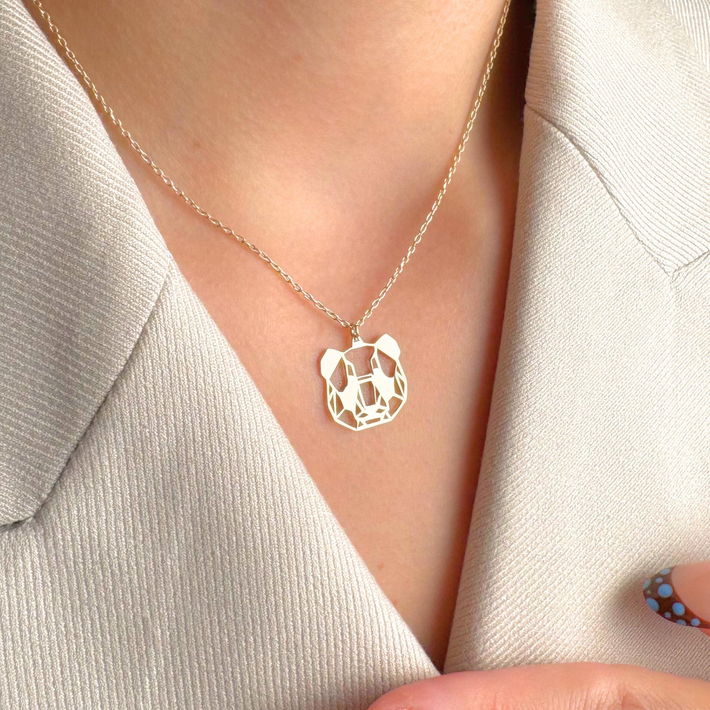 Geometric Panda Necklace, Animal Lover Gift, Dainty Bear Pendant, Minimalist Jewelry for Her