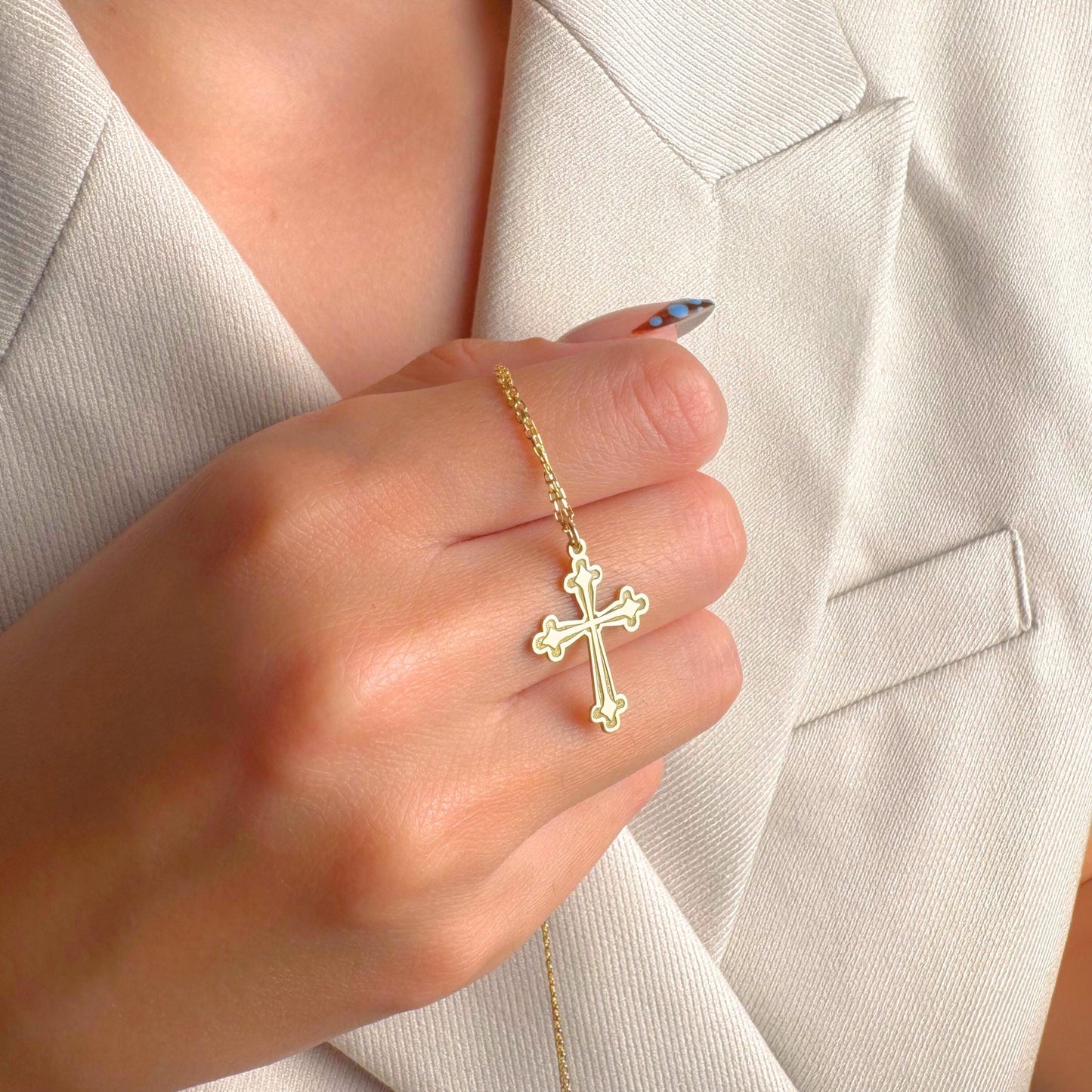Gold Cross Necklace for Women, Dainty Christian Religious Pendant, Baptism Gift, Confirmation Jewelry
