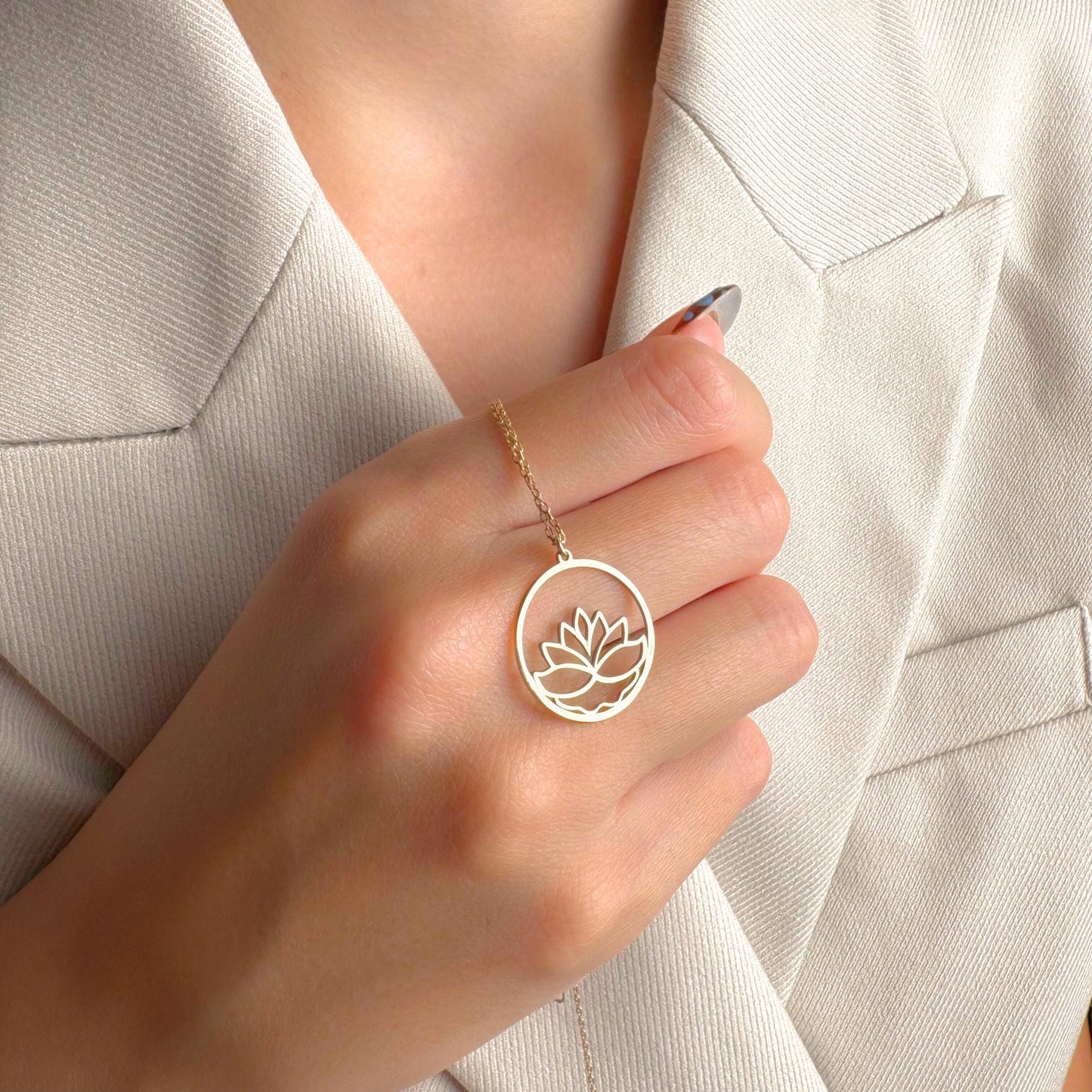 Lotus Necklace, Spiritual Jewelry, Yoga Meditation Pendant, Gold Charm, Mindfulness for Women