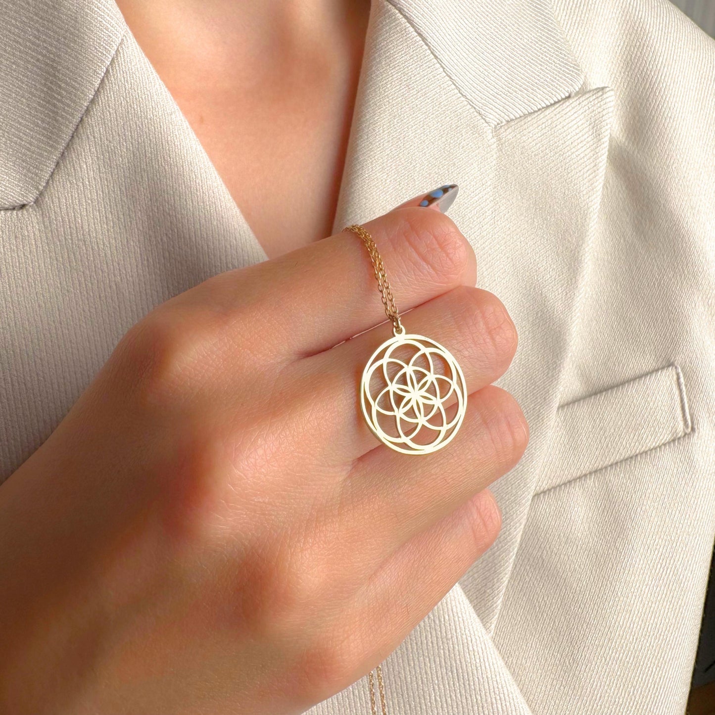 Seed of Life Necklace Gold, Sacred Geometry Jewelry for Her, Spiritual Symbol Pendant