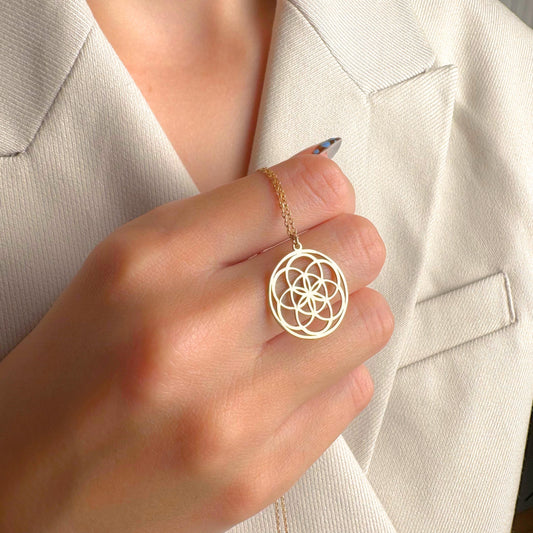 Seed of Life Necklace Gold, Sacred Geometry Jewelry for Her, Spiritual Symbol Pendant