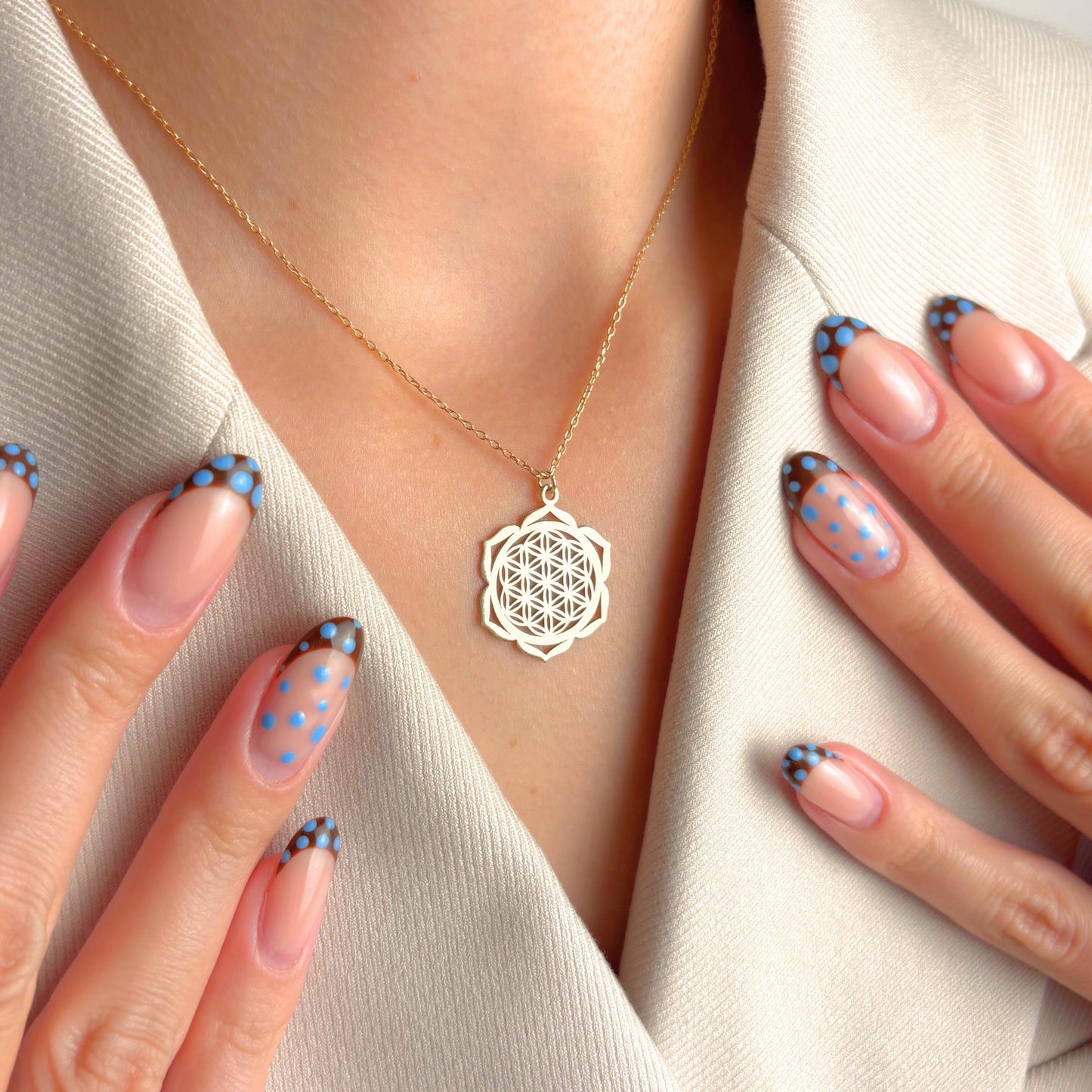 Flower of Life Necklace Gold, Sacred Geometry Mandala Pendant, Spiritual Jewelry, Yoga Chakra Charm