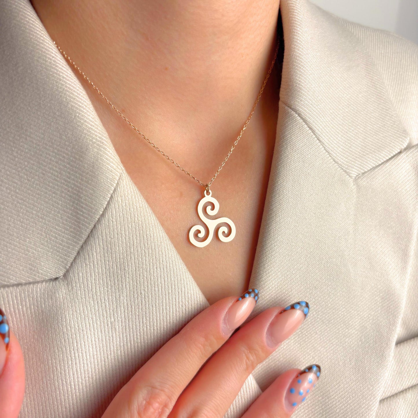 Celtic Triskelion Necklace, Triple Spiral Pendant Gold, Triskele Symbol Jewelry, Gift for Women