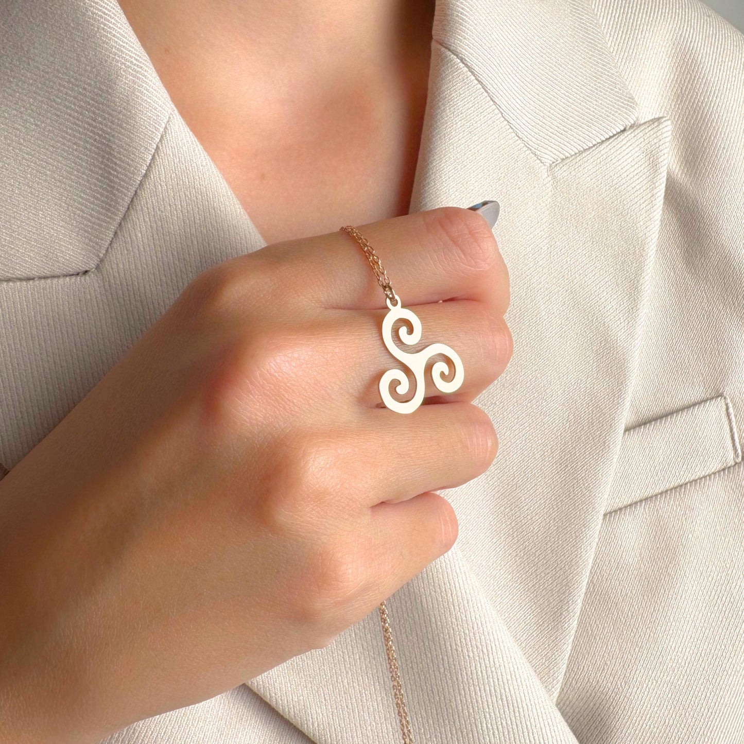 Celtic Triskelion Necklace, Triple Spiral Pendant Gold, Triskele Symbol Jewelry, Gift for Women
