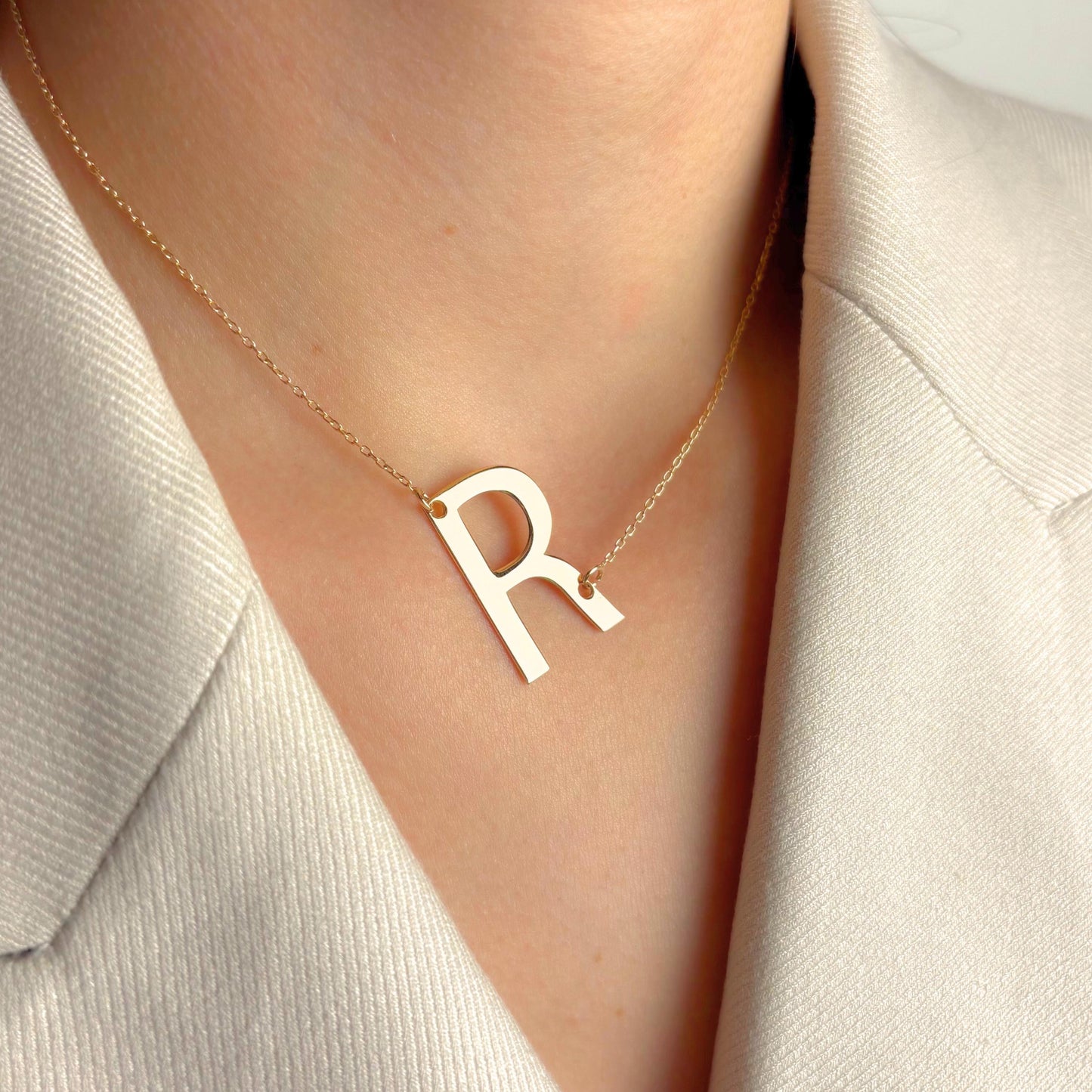 Custom Initial Necklace, Large Letter Pendant Jewelry, Bold Monogram Charm for Her