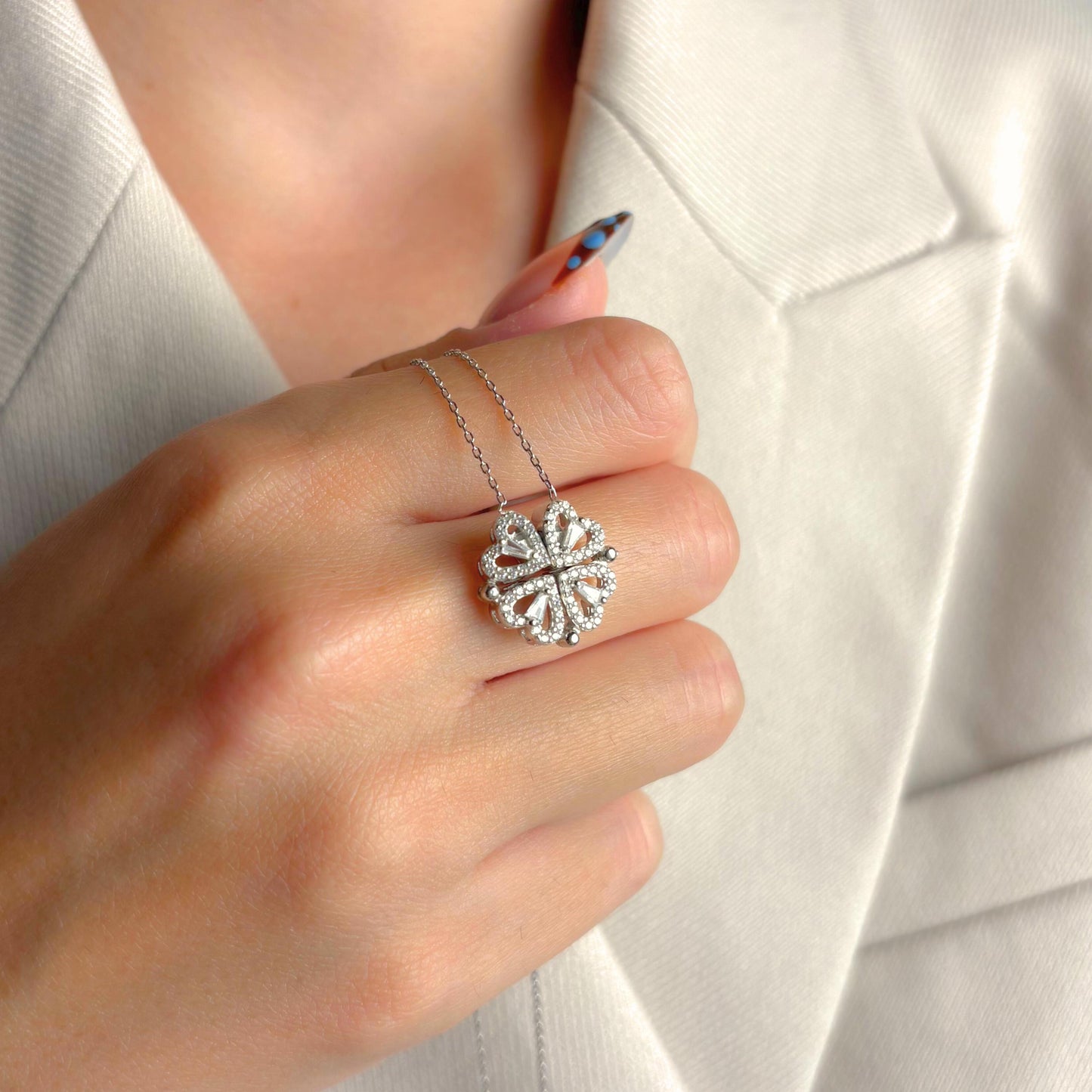 Four Leaf Clover Necklace, Lucky Charm Pendant, Dainty Silver Jewelry, Good Luck Gift