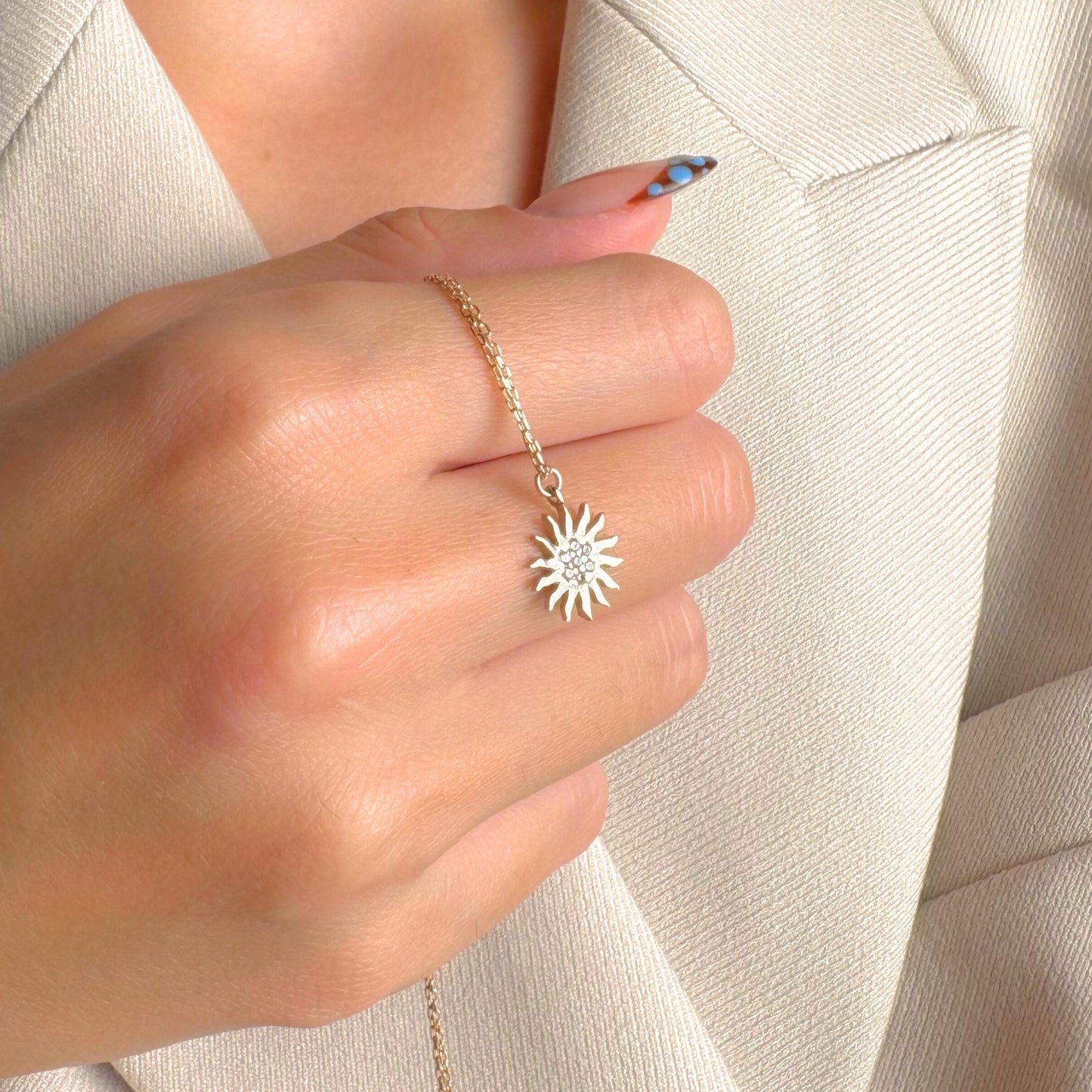 Sunburst Necklace Gold, Radiant Sun Charm Pendant, Dainty Celestial Jewelry