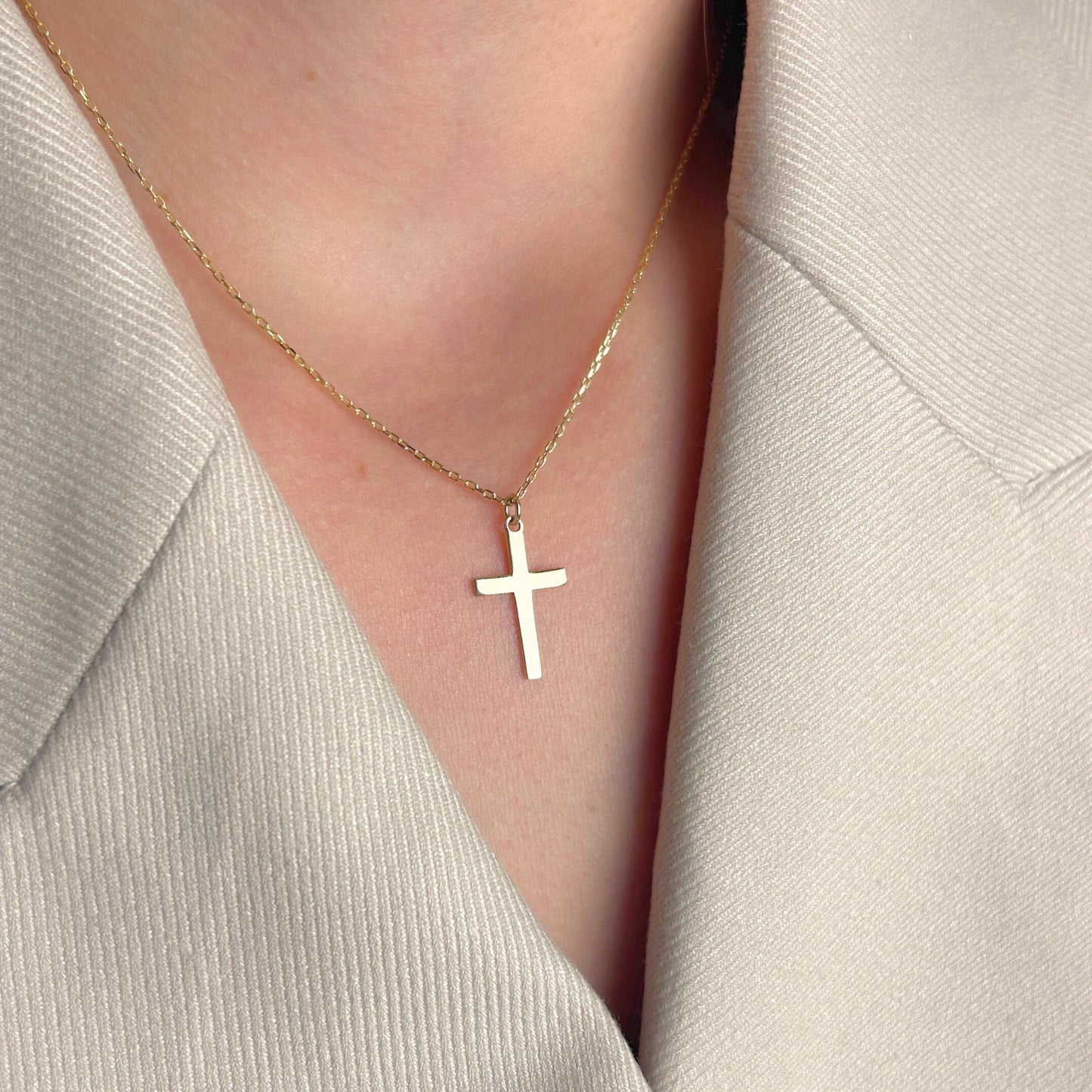 Gold Cross Necklace for Women, Christian Jewelry, Simple Faith Pendant, Religious Charm, Baptism Confirmation