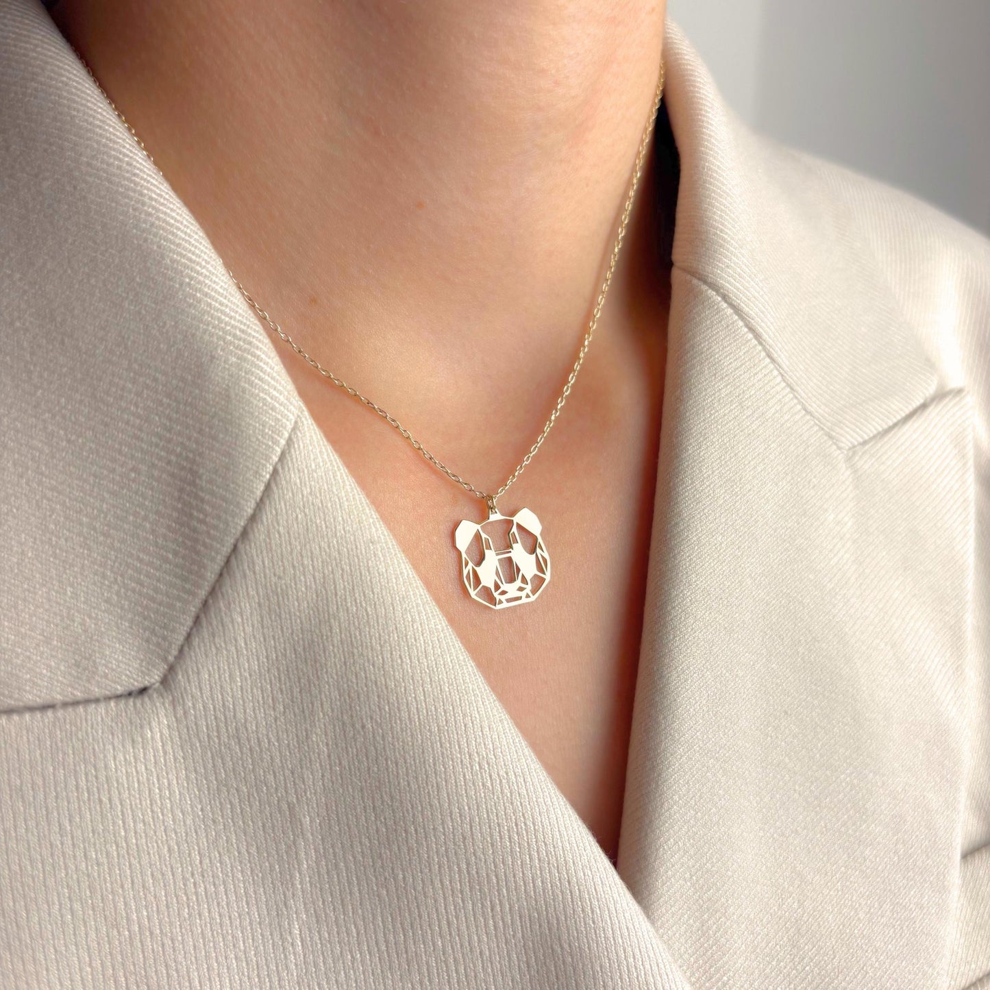 Geometric Panda Necklace, Animal Lover Gift, Dainty Bear Pendant, Minimalist Jewelry for Her
