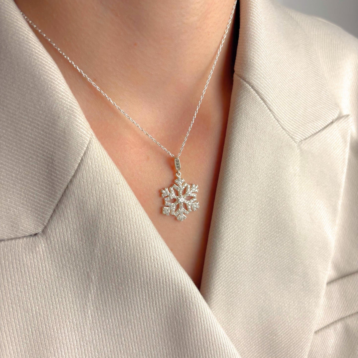 Snowflake Necklace Silver, Winter Jewelry for Her, Holiday Pendant, Dainty Snow Charm