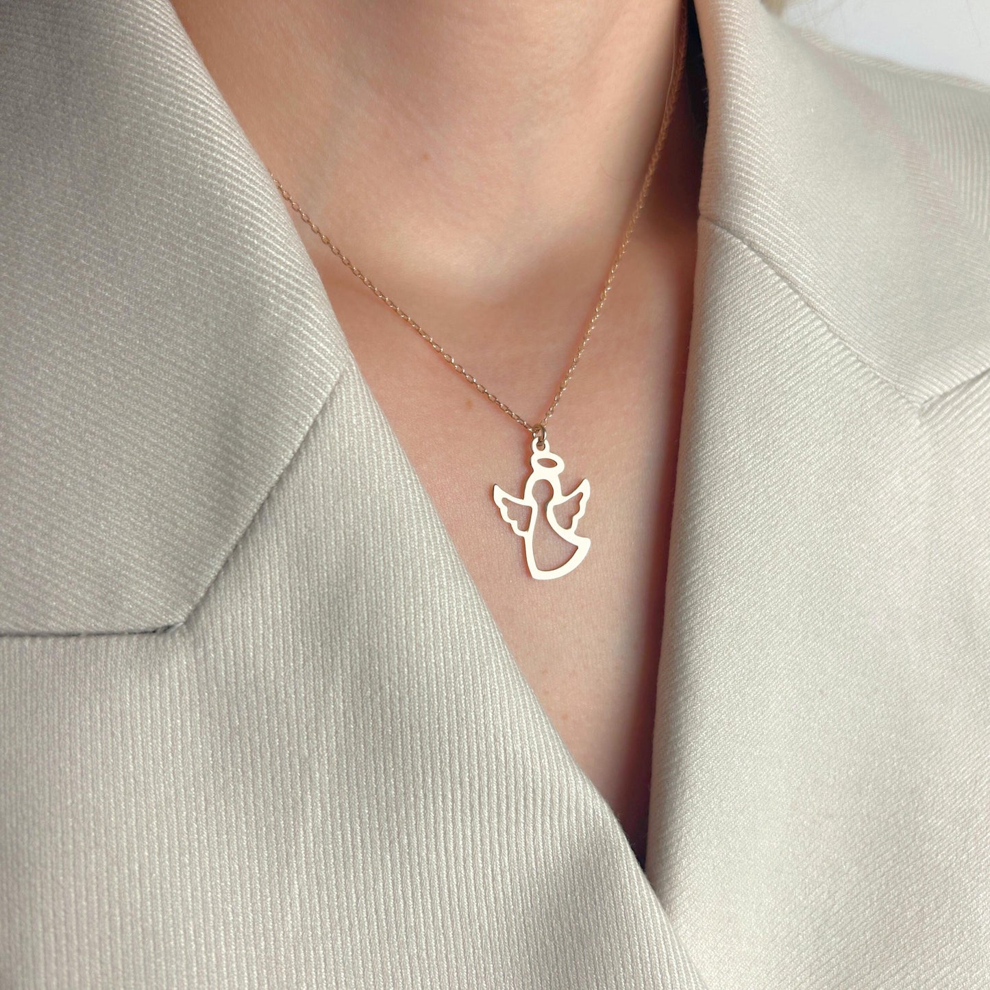 Angel Necklace Gold, Guardian Pendant, Spiritual Protection Jewelry, Minimalist Charm, Sympathy Memorial Present