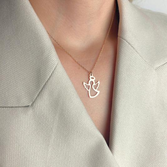 Angel Necklace Gold, Guardian Pendant, Spiritual Protection Jewelry, Minimalist Charm, Sympathy Memorial Present