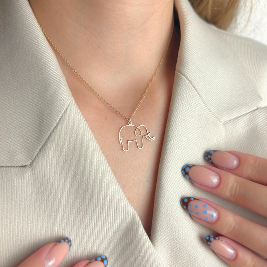 Elephant Necklace Gold, Lucky Animal Pendant, Minimalist Jewelry, Strength Symbol Charm