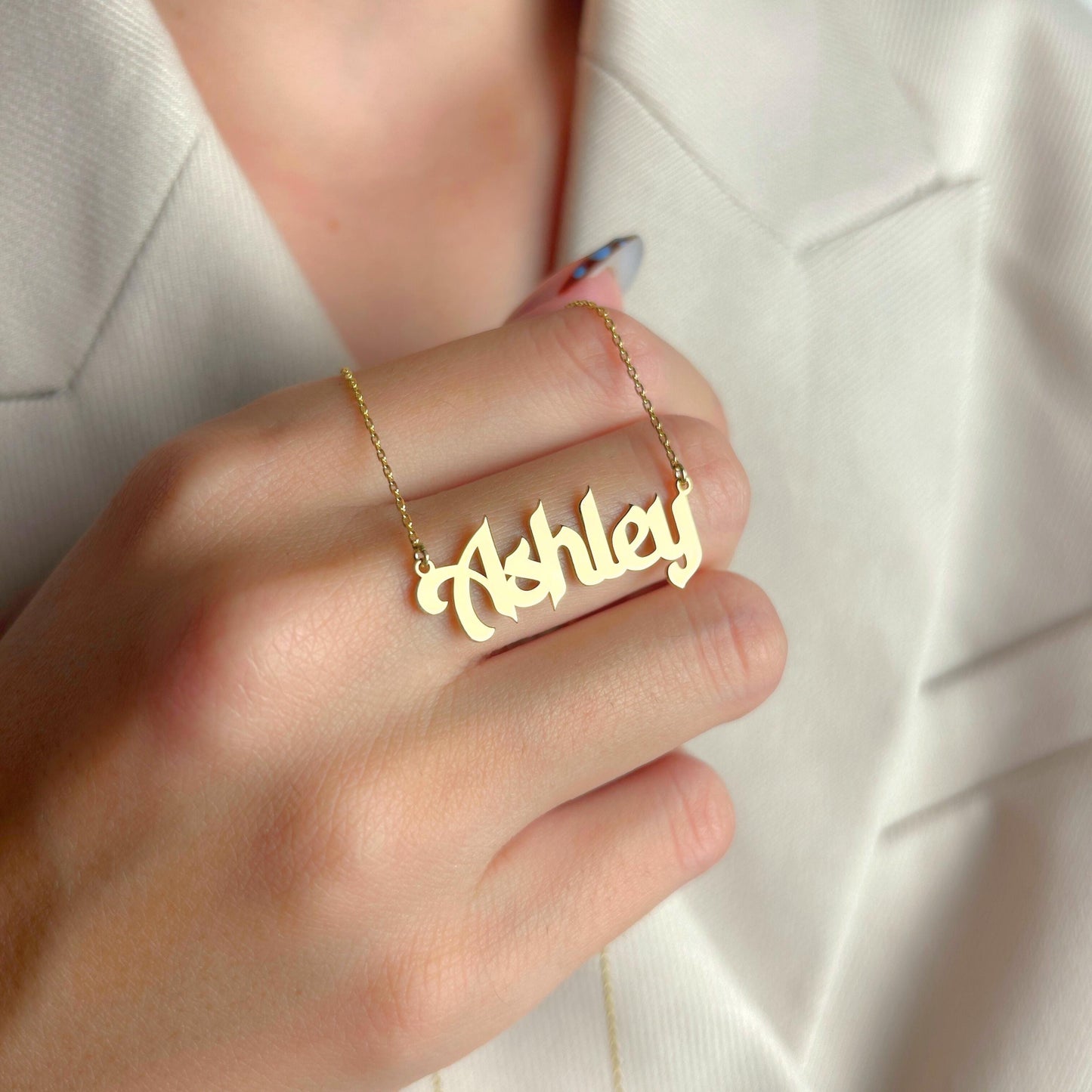 Custom Name Necklace, Personalized Pendant, Old English Font Jewelry, Gold Nameplate, Birthday Charm