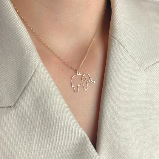 Elephant Necklace Gold, Lucky Animal Pendant, Minimalist Jewelry, Strength Symbol Charm