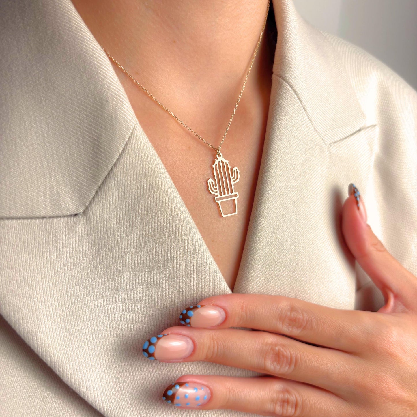 Cactus Pendant Necklace, Minimalist Plant Jewelry, Dainty Desert Charm, Succulent Lover Gift